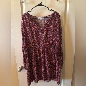 *LOFT Red and Blue Floral Dress Medium- Bohemian, Cottage Core, Feminine, Spring